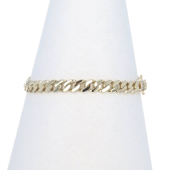 Yellow Gold Cubic Zirconias Curb Chain Men's Bracelet 7" 14k Round .25ctw - Picture 3 of 7